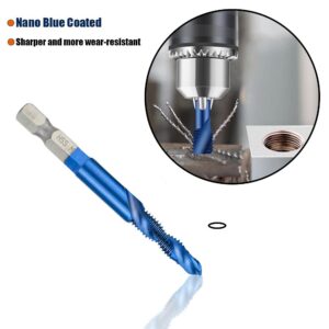 6 Packs Combination Drill & Taps Bit Set, Screw Tapping in 6 Sizes Metric Thread M3 M4 M5 M6 M8 M10 with Nano Blue Coating， Hex Shank