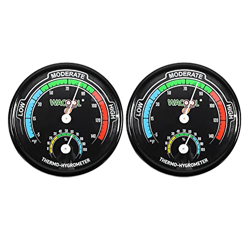 WACOOL Mini Analog Thermometer Hygrometer Pack of 2PCS, Dial Temperature Humidity Gauge Terrarium Thermometer Celsius and Fahrenheit, Night Luminous