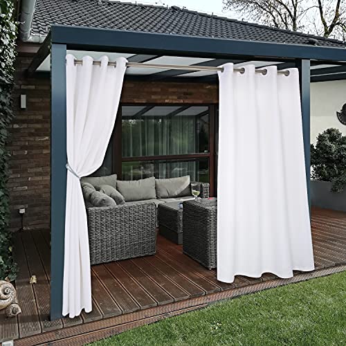 BONZER Waterproof Indoor/Outdoor Curtains for Patio - Thermal Insulated, Sun Blocking Grommet Blackout Curtains for Bedroom, Porch, Living Room, Pergola, Cabana, 2 Panels, 52 x 84 inch, White