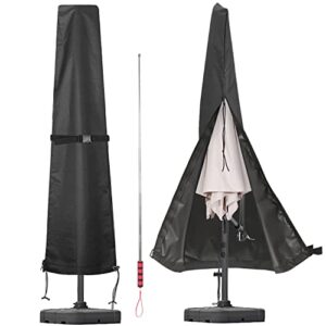 gardrit patio umbrella cover, waterproof 600d oxford fabric umbrella covers with smooth long zipper and telescopic rod, fits outdoor market umbrellas 7ft to 11ft, black