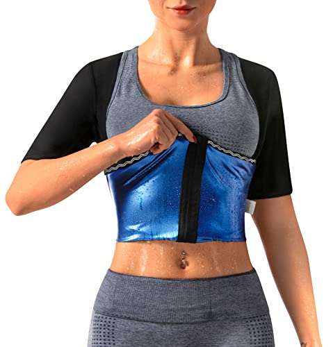 DYUAI Sauna Shirt for Women Weight Loss Sauna Suit for Women Waist Trainer Sweat Vest Workout Body Shaper Zipper(6005-01-S)