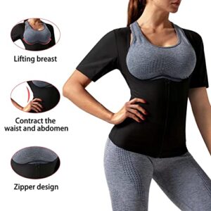 DYUAI Sauna Shirt for Women Weight Loss Sauna Suit for Women Waist Trainer Sweat Vest Workout Body Shaper Zipper(6005-01-S)