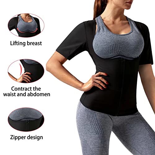 DYUAI Sauna Shirt for Women Weight Loss Sauna Suit for Women Waist Trainer Sweat Vest Workout Body Shaper Zipper(6005-01-S)