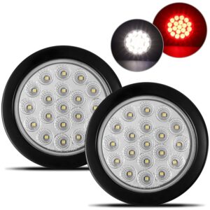 partsam 2pcs 4 inch round red stop turn tail lights and white backup lights kit 19 diodes w/rubber grommets & 3-prong wire pigtails, red/white round led truck trailer tail lights and reverse lights