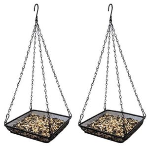 gray bunny hanging bird feeder tray 2 pack | durable steel hanging platform birdfeeder dish with 7 x 7 in tray
