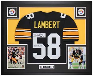 jack lambert autographed black pittsburgh jersey - beautifully matted and framed - hand signed by lambert and certified authentic by jsa - includes certificate of authenticity
