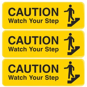 excello global products caution watch your step sign: for business restaurants offices indoor outdoor use easy to mount informative plastic sign with symbols 9” x 3”, pack of 3 (yellow)