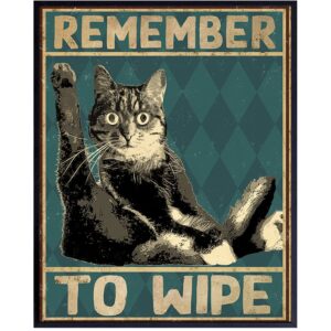 Funny Cat Bathroom Decor - Remember to Wipe Cat Poster - Bathroom Wall Decor - Bathroom Wall Art - Bath Wall Decor - Guest Bathroom Wall Decor - Powder Room Decor - Restroom Decorations - Cat Wall Art