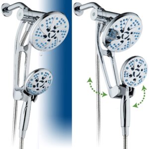 aquacare spa station high pressure 48-mode rain & handheld 3-way shower head combo with adjustable arm - anti-clog nozzles, extra-long 6 ft stainless steel hose, wall bracket/all chrome finish