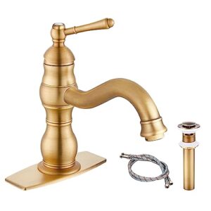 heyalan antique brass bathroom sink overflow faucet single hole one handle with pop up drain assembly deck mount single handle bathroom sink faucet vanity mixer tap lavatory included