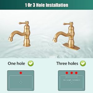 Heyalan Antique Brass Bathroom Sink Overflow Faucet Single Hole One Handle with Pop Up Drain Assembly Deck Mount Single Handle Bathroom Sink Faucet Vanity Mixer Tap Lavatory Included