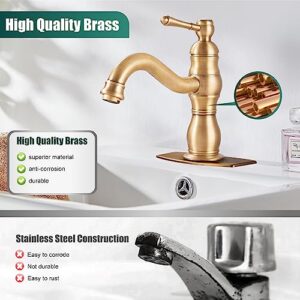 Heyalan Antique Brass Bathroom Sink Overflow Faucet Single Hole One Handle with Pop Up Drain Assembly Deck Mount Single Handle Bathroom Sink Faucet Vanity Mixer Tap Lavatory Included