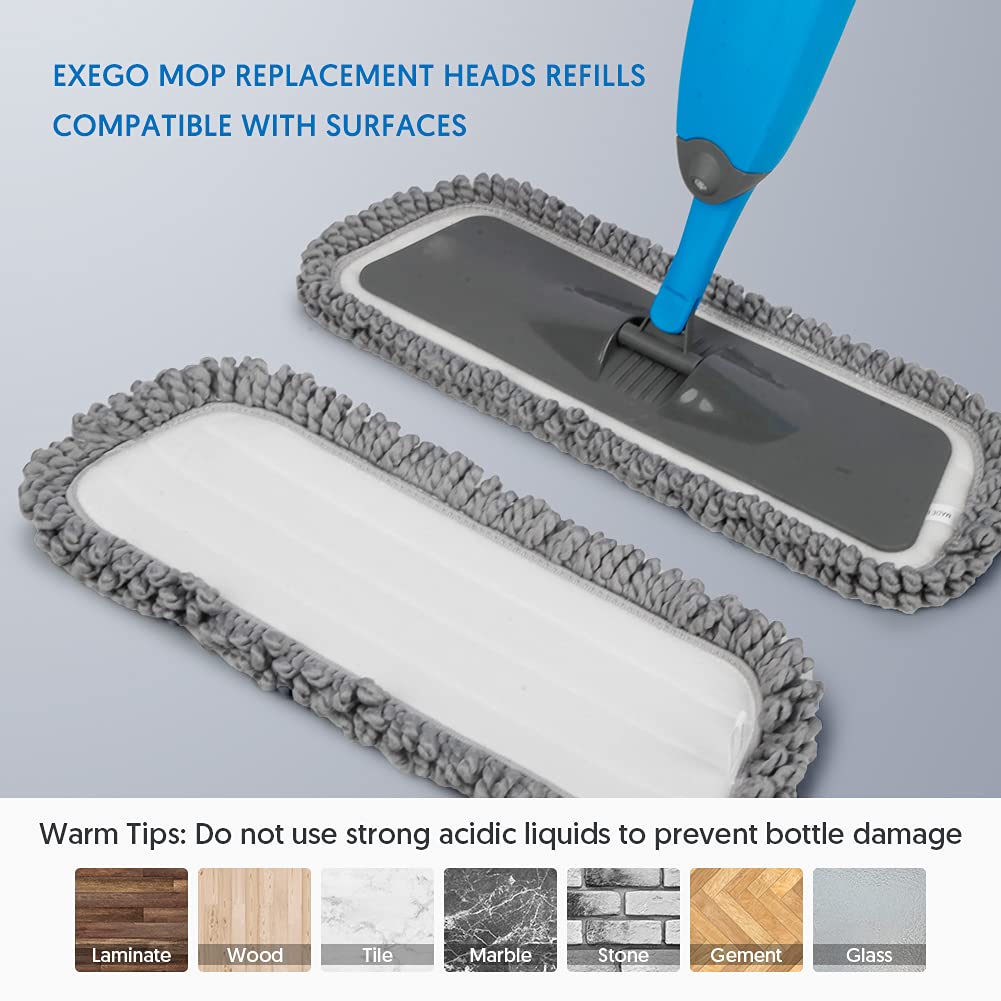 EXEGO Reusable Mop Pads Refills for Swiffer Power Mop Microfiber Mop Pads Refills Machine Washable Household Replacement Mop Pads Compatible with Swiffer Power Mop 13"-15" Spray Wet Mops, 5 Pack