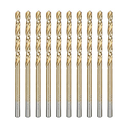 AugTouf 1/8" Titanium Drill Bits (10pcs), 4341 HSS 135° Metal Drill Bits for Wood, Metal, Steel, Plastic, Aluminum Alloy