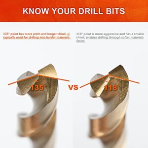 AugTouf 1/8" Titanium Drill Bits (10pcs), 4341 HSS 135° Metal Drill Bits for Wood, Metal, Steel, Plastic, Aluminum Alloy