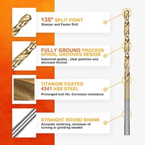 AugTouf 1/8" Titanium Drill Bits (10pcs), 4341 HSS 135° Metal Drill Bits for Wood, Metal, Steel, Plastic, Aluminum Alloy