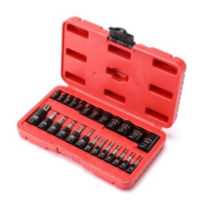 MIXPOWER 25 Piece Torx Bit and Socket Set, 13 Star Bits (T8- T60) & 12 E-Torx Sockets (E4-E22), Professional Grade Auto & Motorcycle Mechanic Set