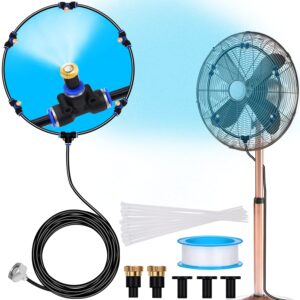 signice fan misting kit - upgraded adjustable 26ft fan misters for cooling outdoor with 5 mist nozzles diy water mister fans for outside patio backyard