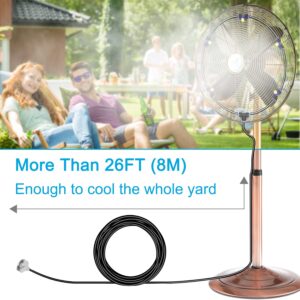 Signice Fan Misting Kit - Upgraded Adjustable 26FT Fan Misters for Cooling Outdoor with 5 Mist Nozzles DIY Water Mister Fans for Outside Patio Backyard