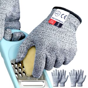 tesuchan medium cut resistant gloves, 2 pairs grey, protective gloves for kitchen, cut proof, reduce hand injuries