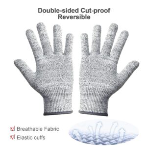 Tesuchan Medium Cut Resistant Gloves, 2 Pairs Grey, Protective Gloves for Kitchen, Cut Proof, Reduce Hand Injuries