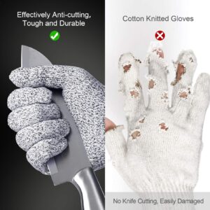 Tesuchan Medium Cut Resistant Gloves, 2 Pairs Grey, Protective Gloves for Kitchen, Cut Proof, Reduce Hand Injuries