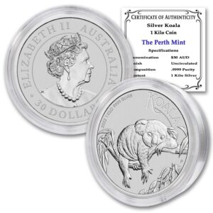 2022 p 1 kilo (32.15 oz) australian silver koala coin paperweight brilliant uncirculated (bu - in capsule) with certificate of authenticity $30 seller mint state