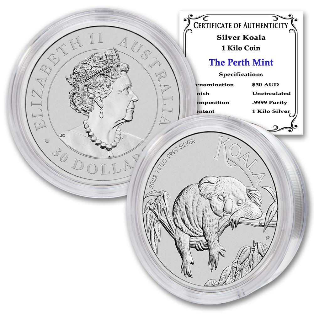 2022 P 1 Kilo (32.15 oz) Australian Silver Koala Coin Paperweight Brilliant Uncirculated (BU - in Capsule) with Certificate of Authenticity $30 Seller Mint State