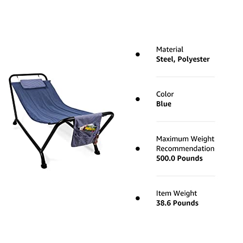 Best Choice Products Outdoor Hammock Bed with Stand for Patio, Backyard, Garden, Poolside w/Weather-Resistant Polyester, 500LB Weight Capacity, Pillow, Storage Pockets - Blue