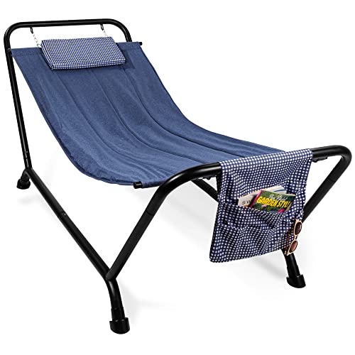 Best Choice Products Outdoor Hammock Bed with Stand for Patio, Backyard, Garden, Poolside w/Weather-Resistant Polyester, 500LB Weight Capacity, Pillow, Storage Pockets - Blue