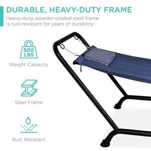 Best Choice Products Outdoor Hammock Bed with Stand for Patio, Backyard, Garden, Poolside w/Weather-Resistant Polyester, 500LB Weight Capacity, Pillow, Storage Pockets - Blue