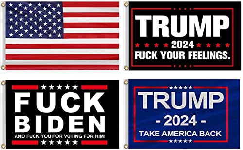 Trump 2024 Flags Fuck Biden Flag Re-Elect Trump 2024 Flag, American Flag, Keep America Great, No More Bullshit with Grommets Patriotic Outdoor Indoor Decoration, 3x5 ft, 4 Patterns