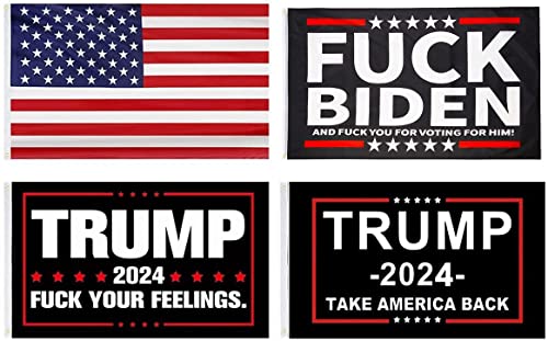 Trump 2024 Flags Fuck Biden Flag Re-Elect Trump 2024 Flag, American Flag, Keep America Great, No More Bullshit with Grommets Patriotic Outdoor Indoor Decoration, 3x5 ft, 4 Patterns