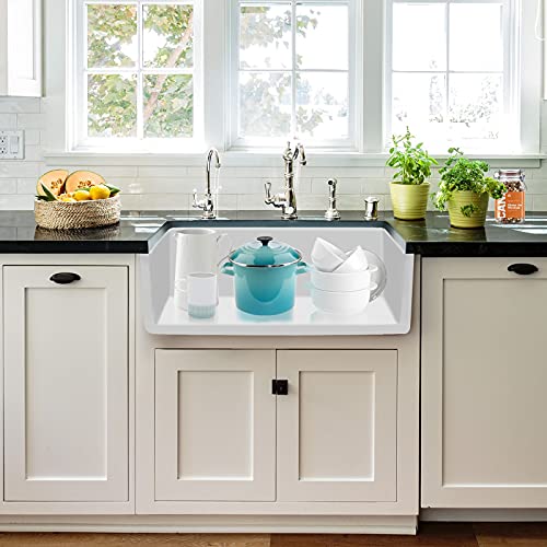 CELAENO 33 Inch White Farmhouse Sink, Single Bowl Ceramic Apron-Front Kitchen Sink, Porcelain Farm Sink with Strainer & Protective Bottom Grid