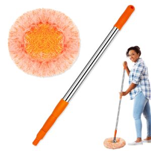timivo dust mop, microfiber mops for floor cleaning, with height adjustable handle and 1 washable mops pad, wet & dry floor cleaning mop for hardwood, tiles, laminate - dust broom (orange)