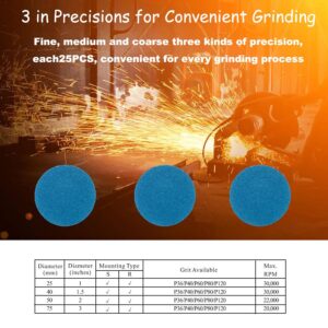 Crossarctic 75Pcs 3 inch Quick Change Disc Set, Zirconia Roll Lock Sanding Disc with 1/4" Holder for Die Grinder Surface Prep Strip Grind Polish Finish Burr Rust Paint Removal