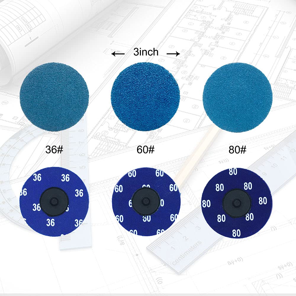 Crossarctic 75Pcs 3 inch Quick Change Disc Set, Zirconia Roll Lock Sanding Disc with 1/4" Holder for Die Grinder Surface Prep Strip Grind Polish Finish Burr Rust Paint Removal