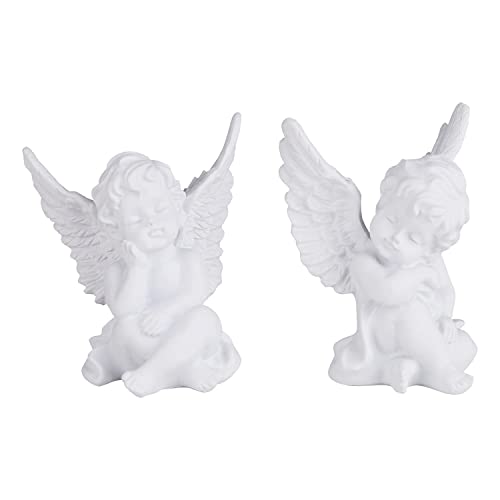 orenm 2 Pack Resin Cherubs White Angel Statue Figurine, Garden Sleeping Cherub Statue Sculpture Indoor Outdoor Home Decoration, Cute Adorable Angle Sculpture Memorial Statue(4" Height) (White)