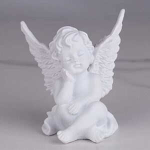 orenm 2 Pack Resin Cherubs White Angel Statue Figurine, Garden Sleeping Cherub Statue Sculpture Indoor Outdoor Home Decoration, Cute Adorable Angle Sculpture Memorial Statue(4" Height) (White)