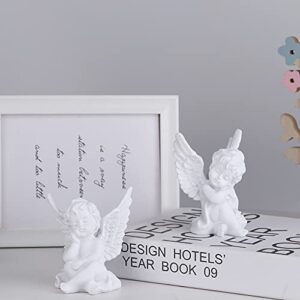 orenm 2 Pack Resin Cherubs White Angel Statue Figurine, Garden Sleeping Cherub Statue Sculpture Indoor Outdoor Home Decoration, Cute Adorable Angle Sculpture Memorial Statue(4" Height) (White)