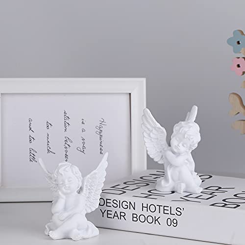 orenm 2 Pack Resin Cherubs White Angel Statue Figurine, Garden Sleeping Cherub Statue Sculpture Indoor Outdoor Home Decoration, Cute Adorable Angle Sculpture Memorial Statue(4" Height) (White)