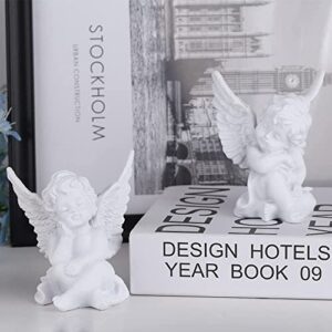 orenm 2 Pack Resin Cherubs White Angel Statue Figurine, Garden Sleeping Cherub Statue Sculpture Indoor Outdoor Home Decoration, Cute Adorable Angle Sculpture Memorial Statue(4" Height) (White)