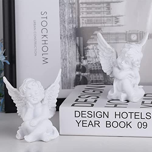 orenm 2 Pack Resin Cherubs White Angel Statue Figurine, Garden Sleeping Cherub Statue Sculpture Indoor Outdoor Home Decoration, Cute Adorable Angle Sculpture Memorial Statue(4" Height) (White)