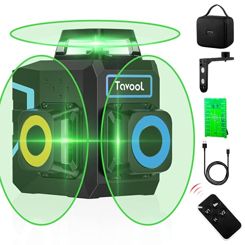 3D Self Leveling Laser Level - 3×360° Green Laser Leveler 12 Lines Laser Level Self Leveling For Outdoor Indoor with Remote Controller, 132Ft Cross Level Laser with 2 Vertical and 1 Horizontal Lines