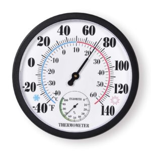 indoor outdoor thermometer large numbers wall thermometer hygrometer waterproof does not require battery 10 inch wireless hanging hygrometer garden decoration (black)