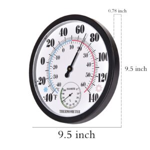 Indoor Outdoor Thermometer Large Numbers Wall Thermometer Hygrometer Waterproof Does not Require Battery 10 inch Wireless Hanging Hygrometer Garden Decoration (Black)