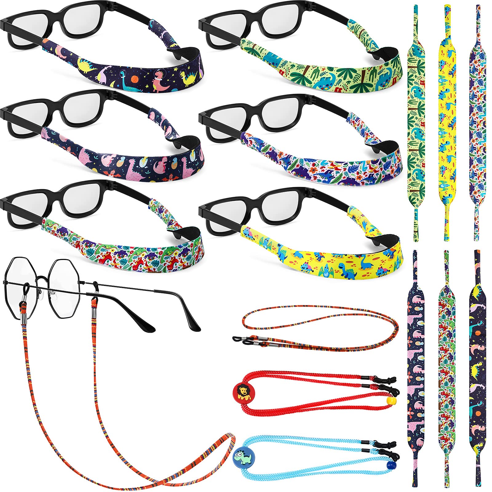 Frienda 9 Pcs Kids Eyeglass Straps Neoprene Nonslip Kids Sunglasses Holder Lanyard Retainer Animal Theme Sport Adjustable Eyewear Retainer for Boys Girls