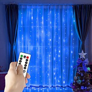 yeoleh string lights curtain,usb powered fairy lights for bedroom party,8 modes & ip64 waterproof ideal for garden,patio (blue,7.9ft x 5.9ft)