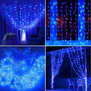 YEOLEH String Lights Curtain,USB Powered Fairy Lights for Bedroom Party,8 Modes & IP64 Waterproof Ideal for Garden,Patio (Blue,7.9Ft x 5.9Ft)