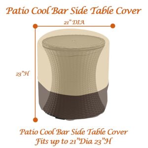 Cozzka Patio Cool Bar Side Table Cover for Keter 7.5 Gallon Cool Bar Waterproof Patio Cooler Bar End Table Cover for small Outdoor Side Tables (Round, 21" Dia x 23" H), Beige